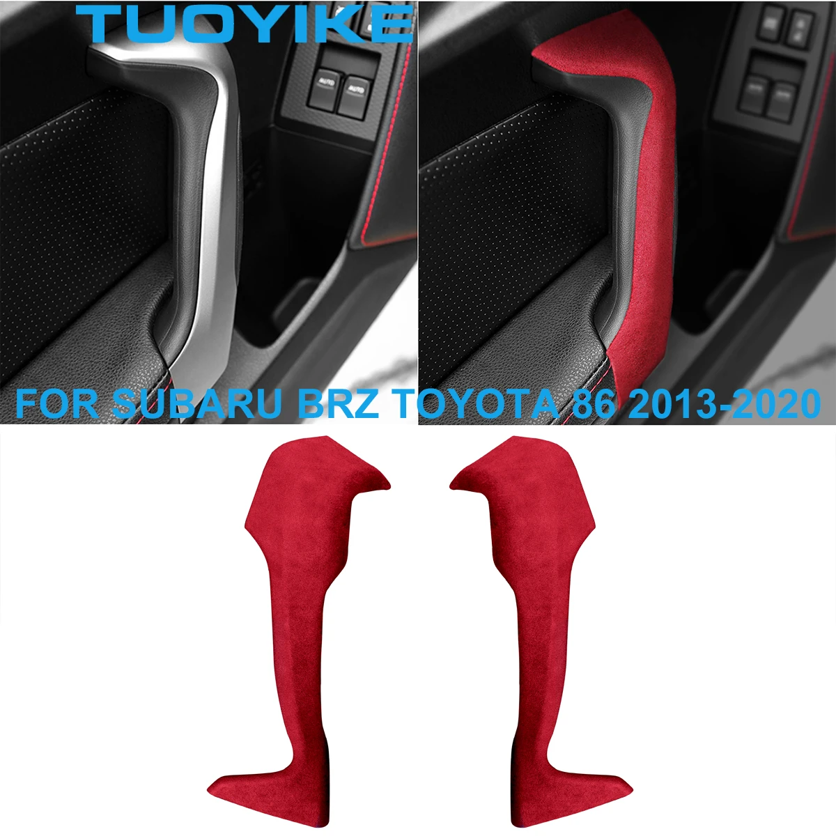 

2PCS LHD RHD Alcantara RED Suede Warp Interior Inner Door Pull Handle Cover Trim Frame Panel For Subaru BRZ Toyota86 2013-2020