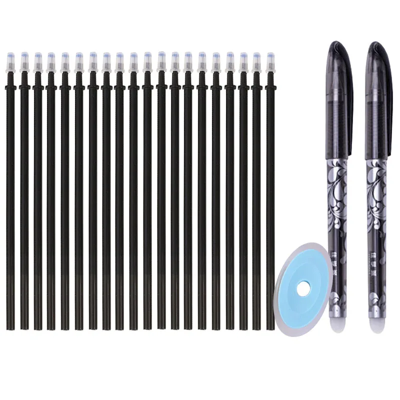 20 + 3 Pçs/set Caneta Gel Apagável Recargas Haste 0.5mm Azul Preto Tinta Alça Lavável Caneta Apagável Mágica para Escola Escritório Papelaria