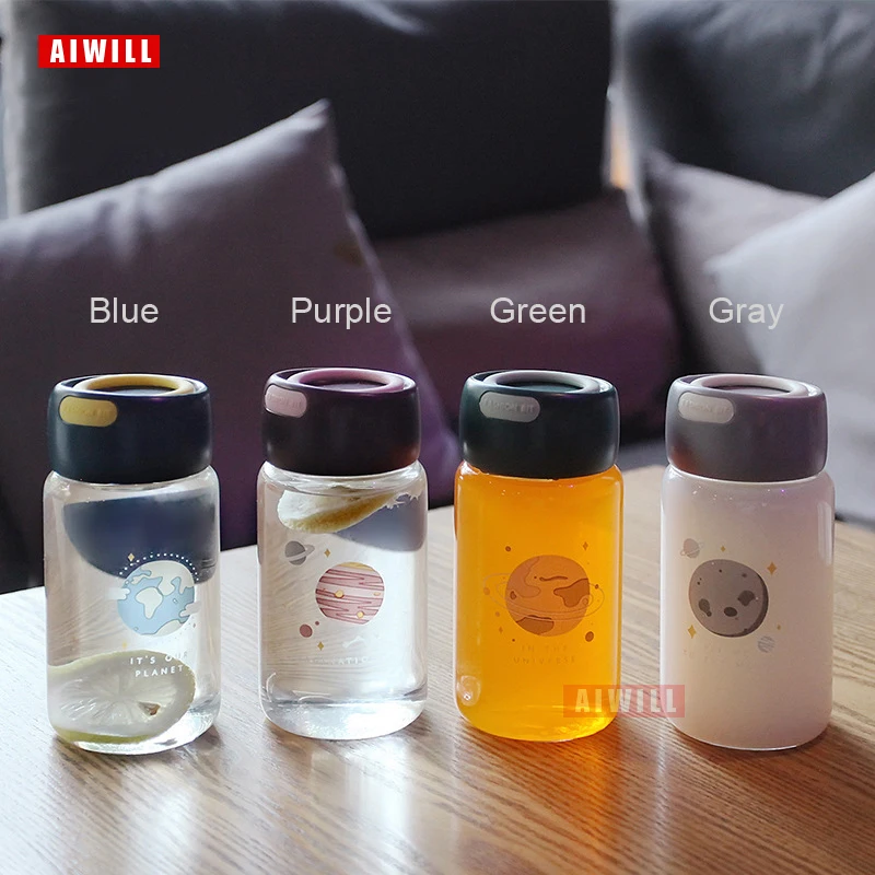 AIWILL Glass water bottle 300ml Mini high borosilicate creative portable Cute student girl child bottles with rope