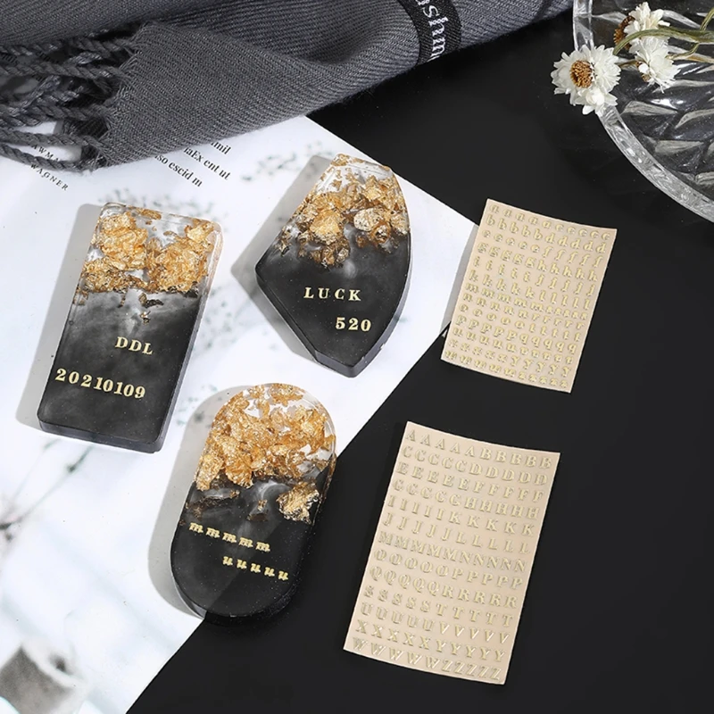 금속 영어 글자 스티커 에폭시 수지 몰드 필링 보석 만들기 필러 재료 DIY 아트 공예 장식, 5 장