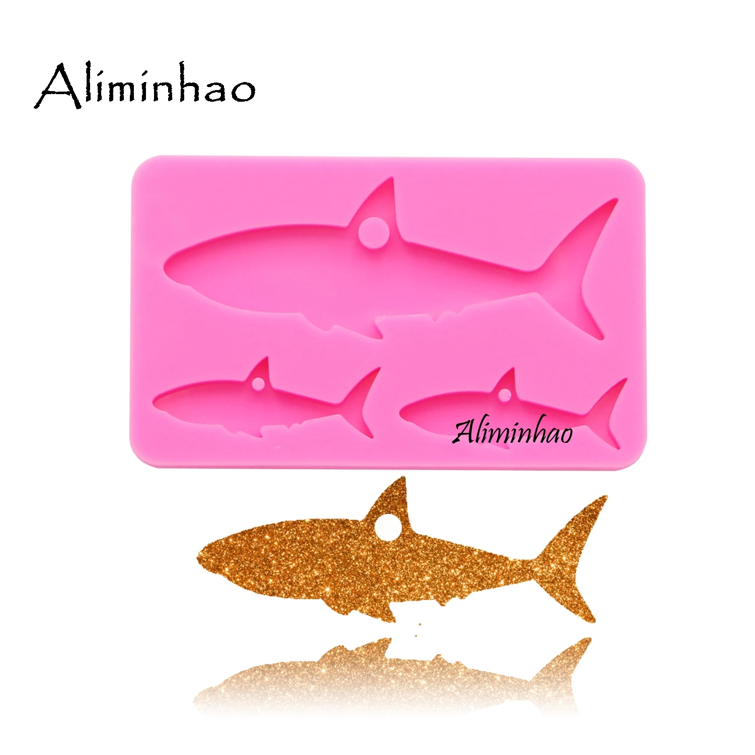 DY0102 Shiny Shark mother and baby silicone Keychains mold Key chain Pendant clay DIY Jewelry Making epoxy Resin mold