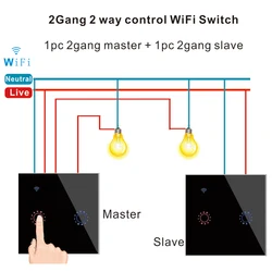 2pcs/Set Tuya Smart Switch 1/2/3 Gang 2 / 3 / 4 Way WiFi Glass Wall Touch Switches Compatible Alexa Google Home Voice Control