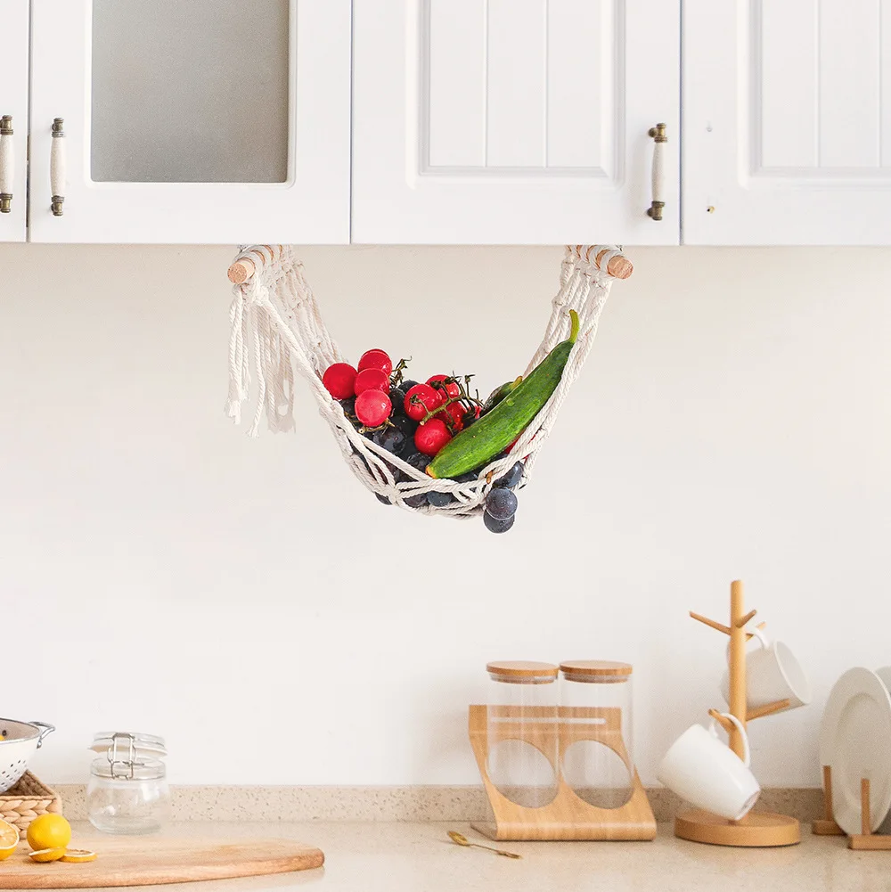 Kitchen fruit and vegetable net bag hand woven shelf large capacity storage bag ins rack under the cabinet