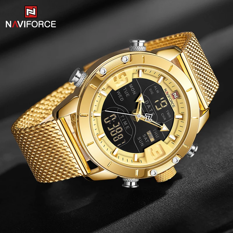 NAVIFORCE Mens Sports Watches Top Luxury Brand Men Wristwatch Quartz Digital Chronograph Clock Gold Military Wrist watch For Men