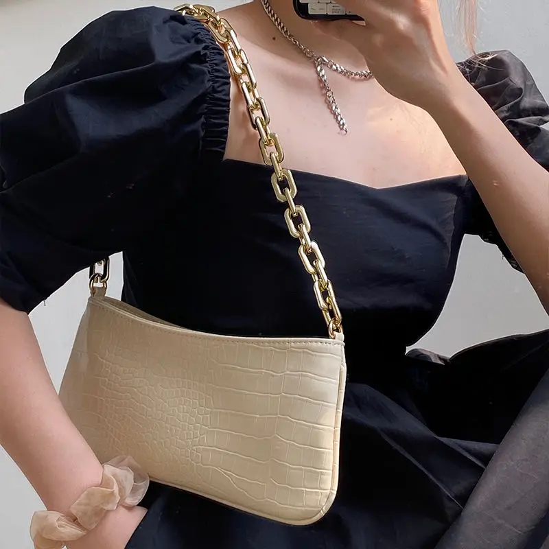 Crocodile Pattern PU Leather Female Shoulder Bag Fashion Ladies Armpit Bag Vintage Women Purse Handbags Small Clutch image 4