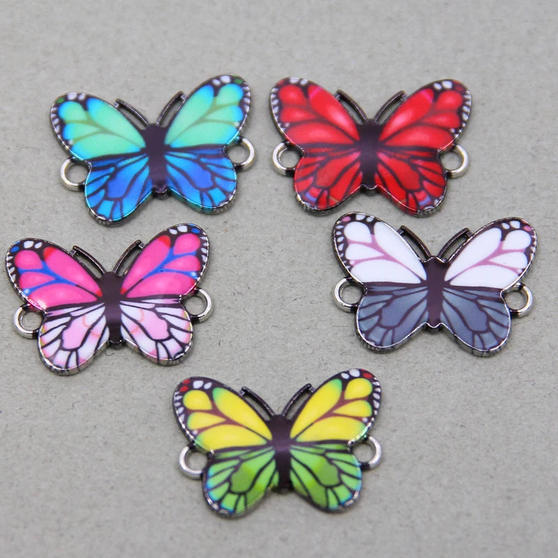 Breloques papillon colorées en métal émaillé, pendentif bricolage, boucles d'oreilles, collier, bracelet pour bijoux exécutifs, 6 pièces par lot, 18*26mm