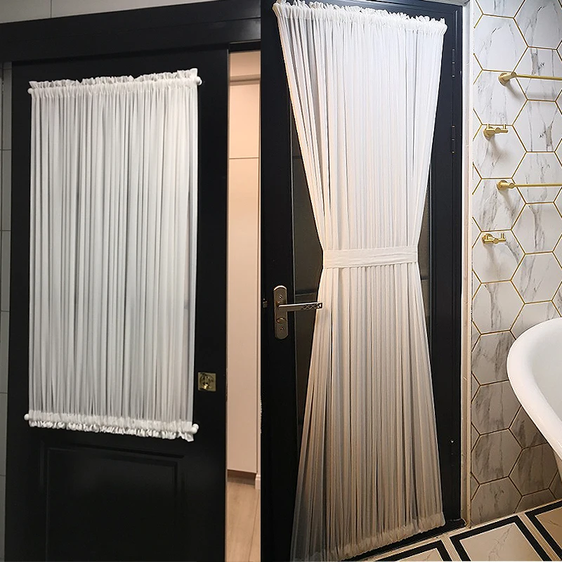 Wearing Pole Curtain White Lace Coffee Mesh Pure Yarn Up and Down Fixed Curtain for Bar Kitchen Cabinet Door