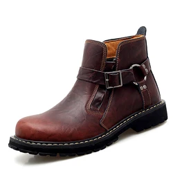 Classic Men Boots Vintage Leather Male's Boots Italy Handmade Man Ankle Boots Waterproof Non-slip Man Moccasins Design Footwear