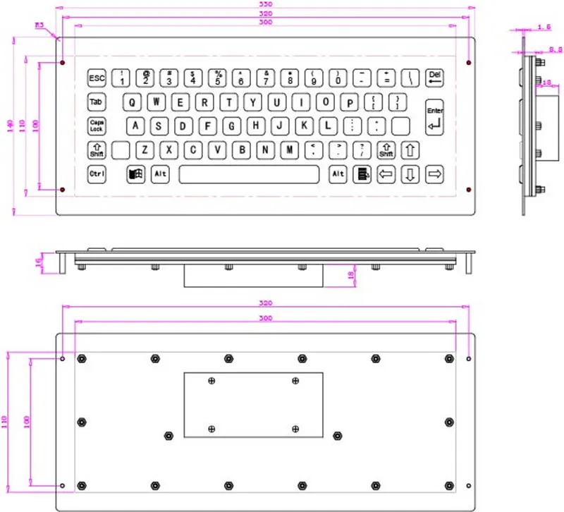 65 Keys Panel Mount Kiosk Metal Rugged Keyboard Vandal Proof Stainless Steel Industrial Keyboard For CNC Machine