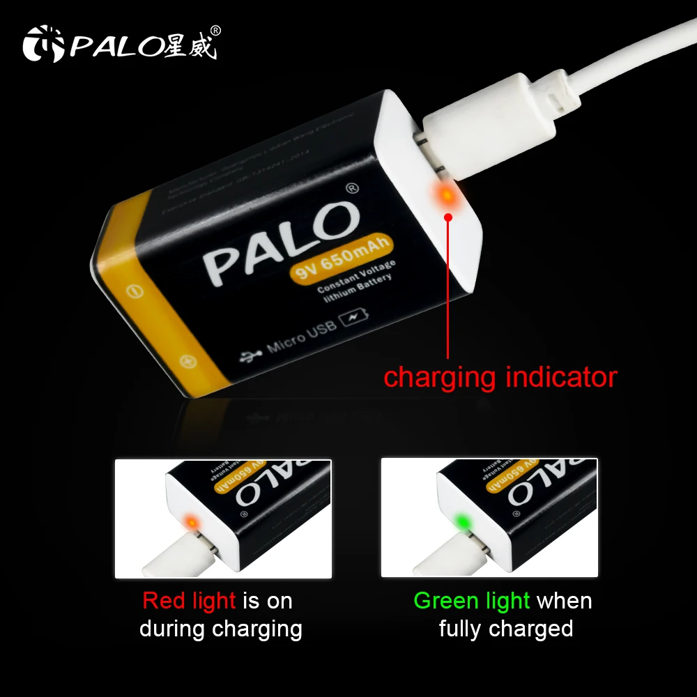 Mới 9V Pin Li-ion Sạc USB 6F22 9V Điện Áp Không Đổi Lithium Pin 9V Cho Đồng Hồ Đo Vạn Năng Khói đồ Chơi