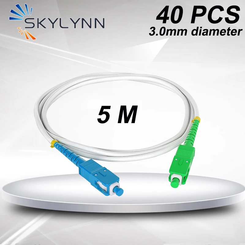 

SKYLYNN 40 PCS 5 Meter Length SC/APC-SC/UPC Single Mode G657A2 Simplex 3.mm Cable White Fiber Optic Patch Cord LSZH