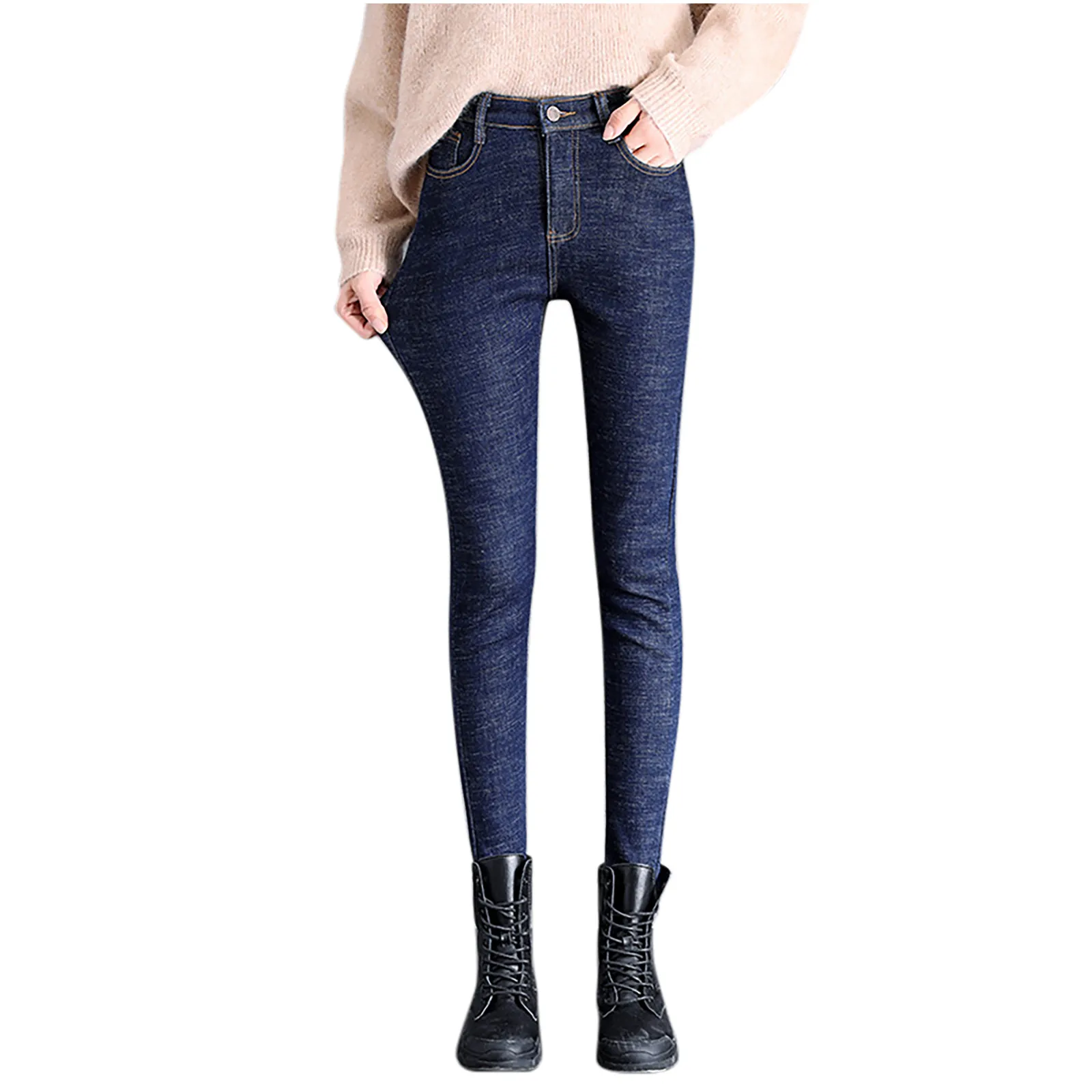 Women's Velvet Denim Pants, Ladies' Fleece Jeans, Warm, Thick, Casual, Loose, Street, Youth Fashion, Winter, 2024