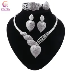 CYNTHIA Dubai African Silver Color Jewelry Sets For Women Bridal Gifts Necklace Earrings Bracelet Ring Set Italy Crystal Gifts ﻿