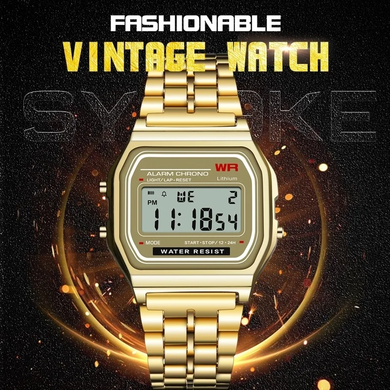 Women Men Watch Gold Silver Vintage LED Digital Sports Military Wristwatches Electronic Digital Present Gift Male Promotion 1PC