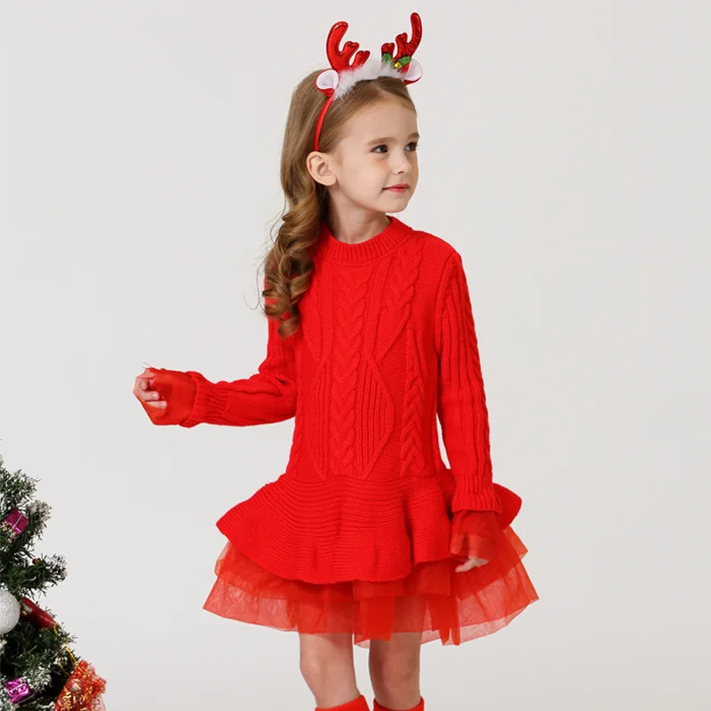 2023 Girls Dresses For Christmas Tutu Dress Winter Children Sweater Princess Party Costumes Clothing Autumn Kids Sweater Dress