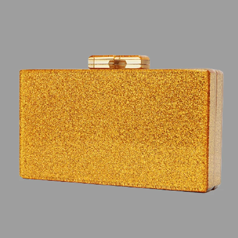 

gold glitter acrylic box clutches women day clutches evening purse wallet mirror metal clasp women brand handbags female bags