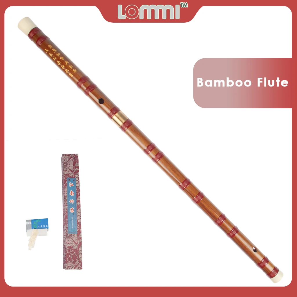 LOMMI Traditional Handmade Chinese Bamboo Flute Musical Instrument In D Key Vintage Dizi W/ Free Membrane + Glue + Protector Set