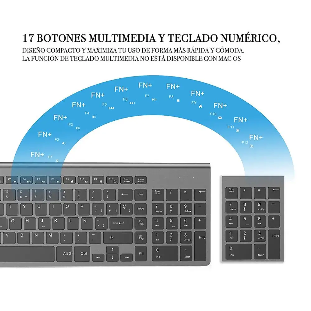 Spain Layout 2.4g  Wireless Keyboard And Mouse Set Ergonomic Scissor Design Keys Compact and Portable with small Numeric Keypad