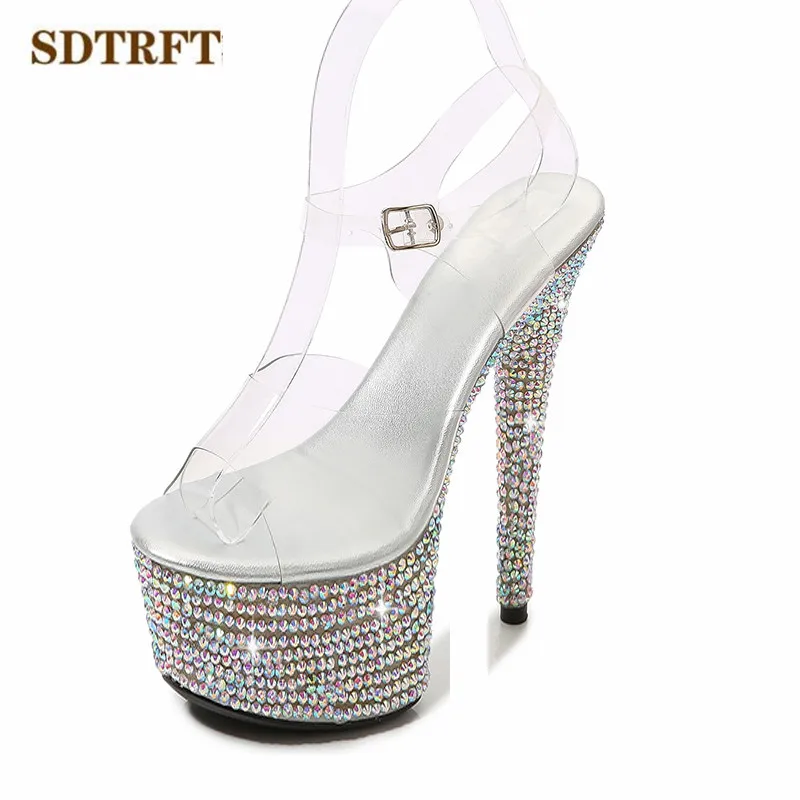 Zapatos de baile de tubo de acero Stilettos de verano para mujer, Sandalias de tacón fino de 13cm, 15cm, 17cm, 20cm, plataformas de diamantes de