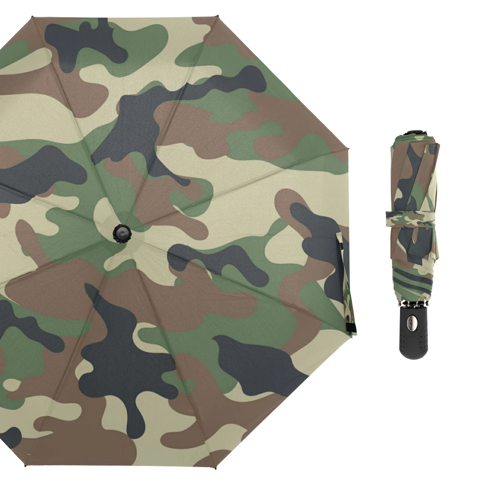

Fully Automatic Camouflage Rain Umbrella Male Windproof Three Folding Women's Umbrella Parasol 8 Ribs Travel Outdoor Rain Tool