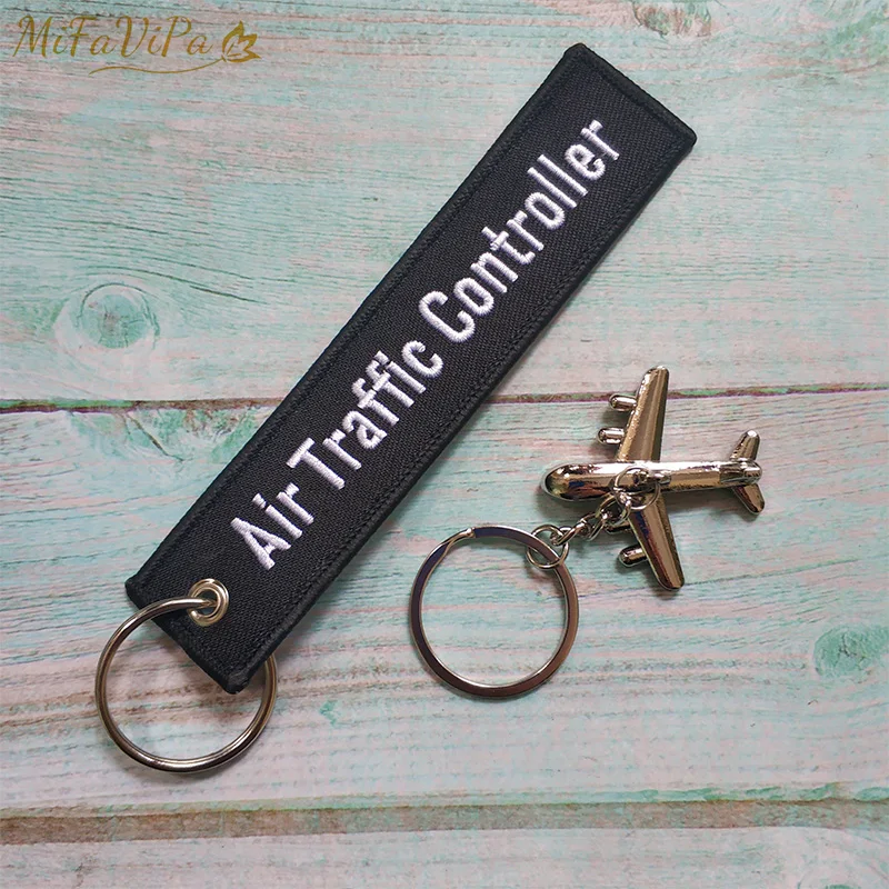 MiFaViPa Black Keychains Air Traffic Controller New Trinkets Pilot Gift Aviation Key Chain with 1 PC Metal Plane Key Rings Porte