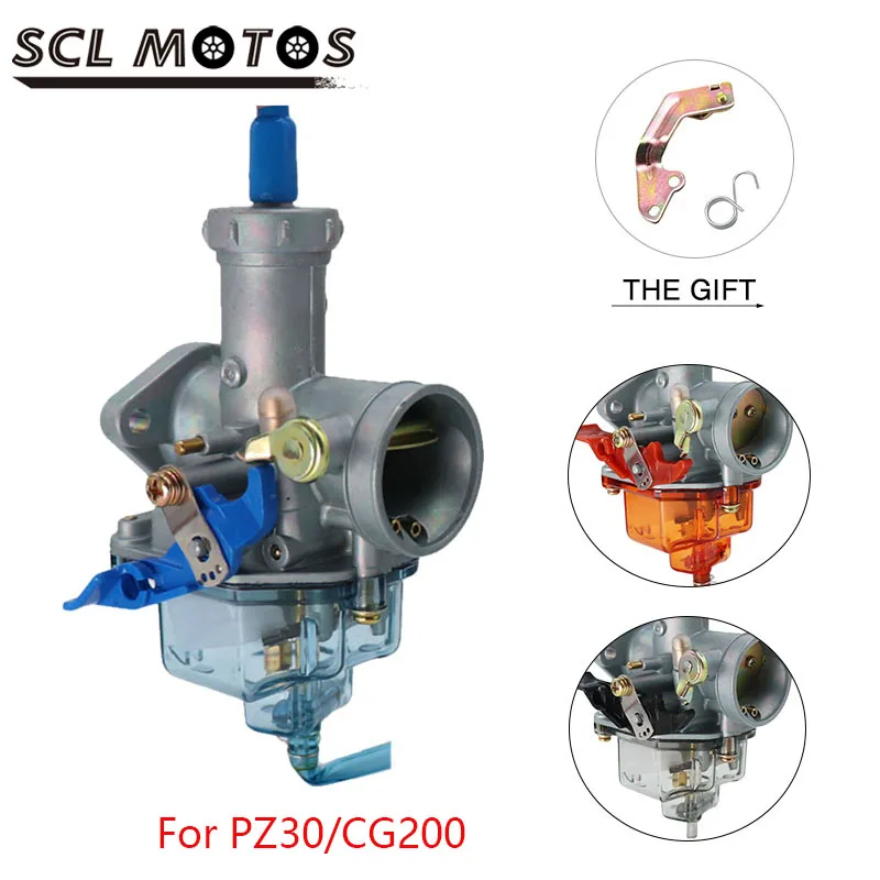 

SCL MOTOS Motorcycle Carburetor PZ30 30mm Manual/Auto Choke Carburetor With Nylon Float Chamber For HONDA CG200 For Keihin PZ30