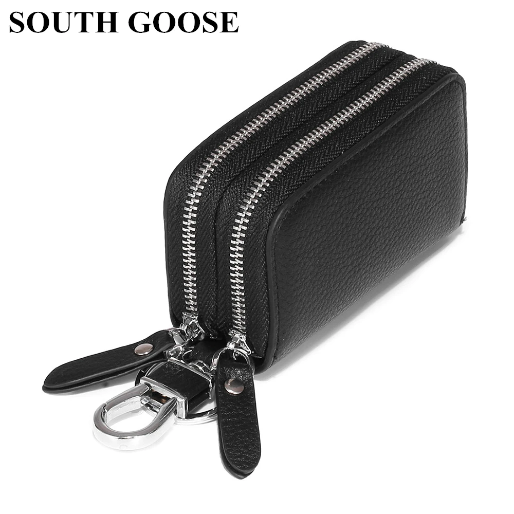 

SOUTH GOOSE Genuine Leather Key Wallets Unisex Key Bag Men Car Key Holders Double Zipper Keychain Case Women Smart Housekeeper