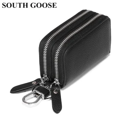 SOUTH GOOSE Genuine Leather Key Wallets Unisex Key Bag Men Car Key Holders Double Zipper Keychain Case Women Smart Housekeeper