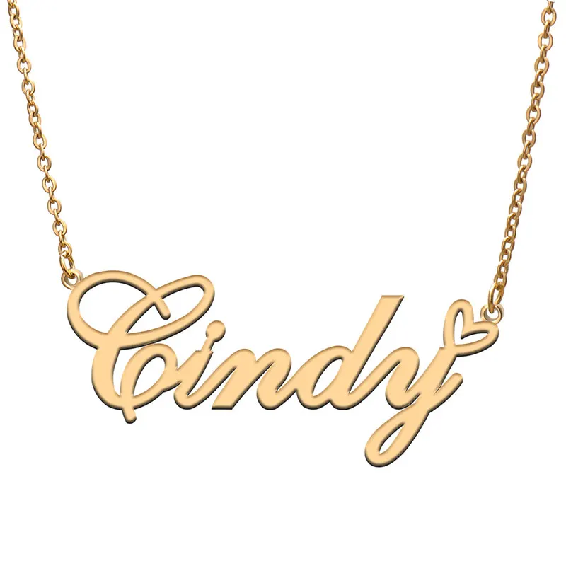 Cindy with heart Name Necklace for Women Stainless Steel Jewelry Nameplate Pendant Femme Mother Child Girls Gift