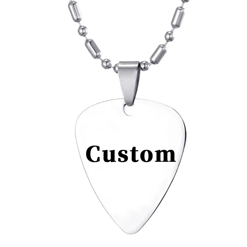 Fashion Jewelry Rockl Style Metal Guitar Pick Necklace Stainless Steel Picks Personalized Custom Pendant Keychain Boyfriend Gift