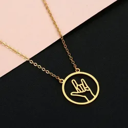 Kinitial Stainless Steel Hand Gestures Necklace I Love You Palm Sign Language Necklace Simple American Rock Necklaces Jewelry