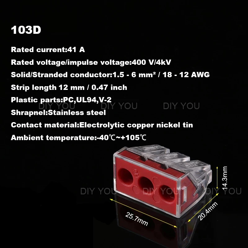 30PCS DIY YOU 102/103D/104D/104/106/108 Universal Compact Wire Wiring Connector Conductor Terminal Block With Lever