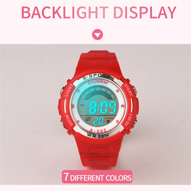 Kids Swimming Watch LED Electronic Digital 5Bar Waterproof Sports Watches for 3~12 Years Old Cute Lovely Baby Clock Gift S502