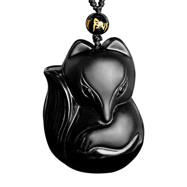 

Natural Black Obsidian Fox Bead Pendant Necklace Women Men Carved 49x36mm Black Obsidian Pendant Fashion AAAAA