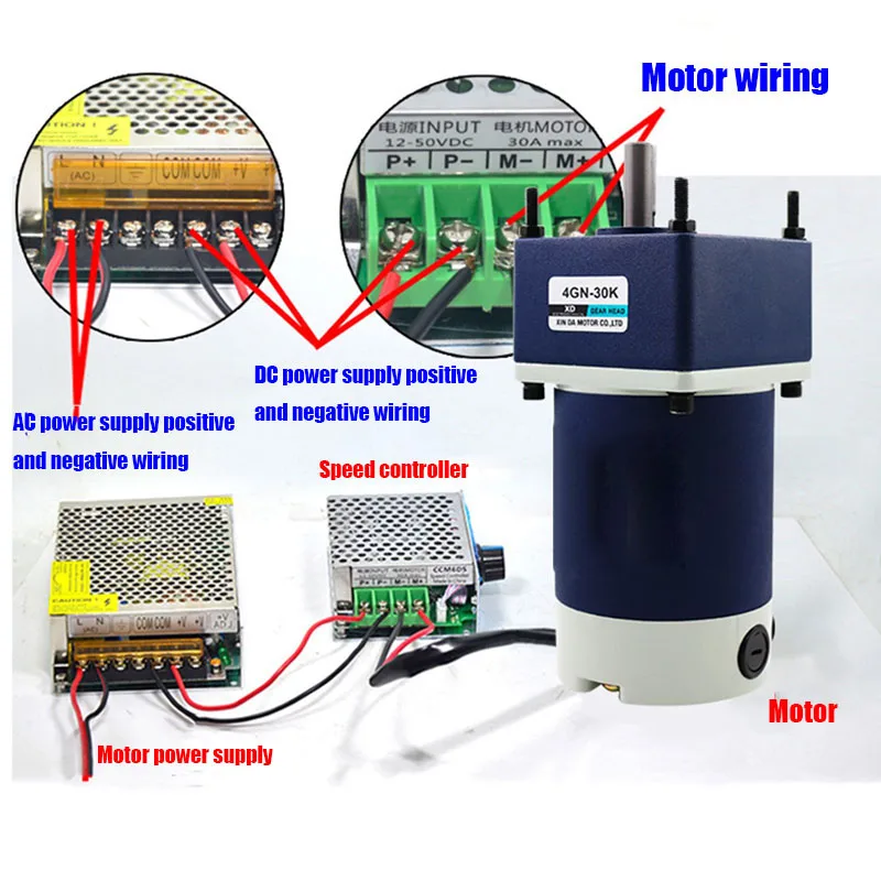 Peredam gir DC 15W motor 12V 24V, motor CCW CW kecepatan torsi tinggi dapat disesuaikan