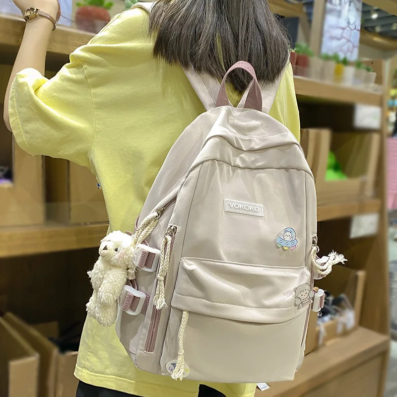 NEW Women Solid Color Nylon Backpack Bag School Book Backpack Girl Teenage Female Casual Travel Pink Large College Mochila Mujer