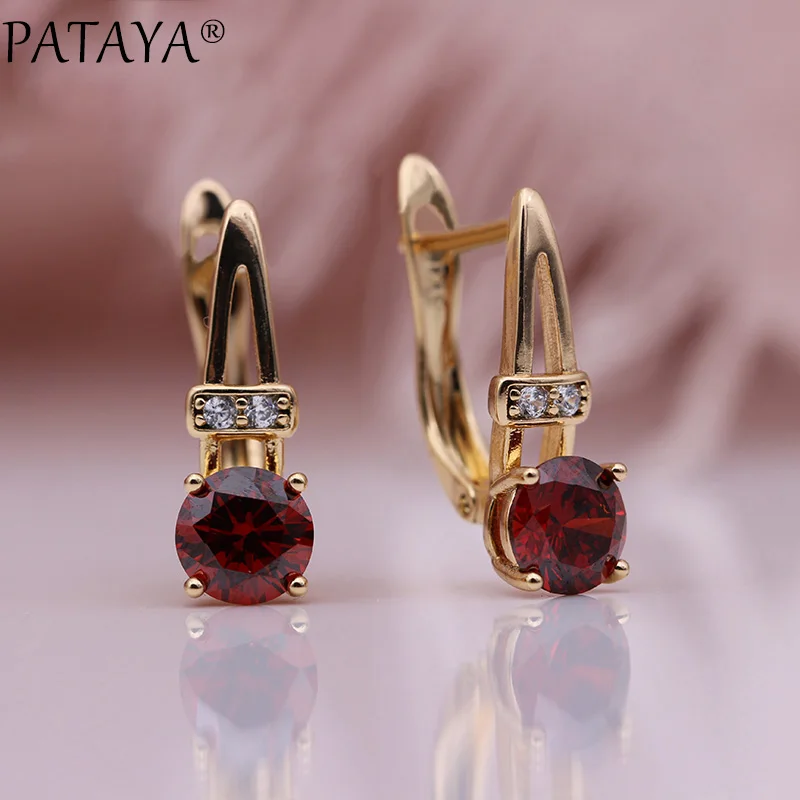 PATAYA New Women Round Dangle Earrings 585 Rose Gold Color Natural Zircon Earrings Micro-wax Inlay Wedding Cute Fashion Jewelry