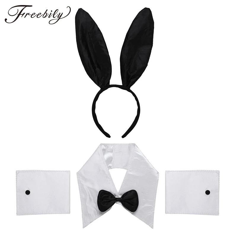 

Women Bunny Girl Cosplay Costume Accessories Set Halloween Bachelorette Festival Rave Dress Up Rabbit Ears Headband Collar Cuffs