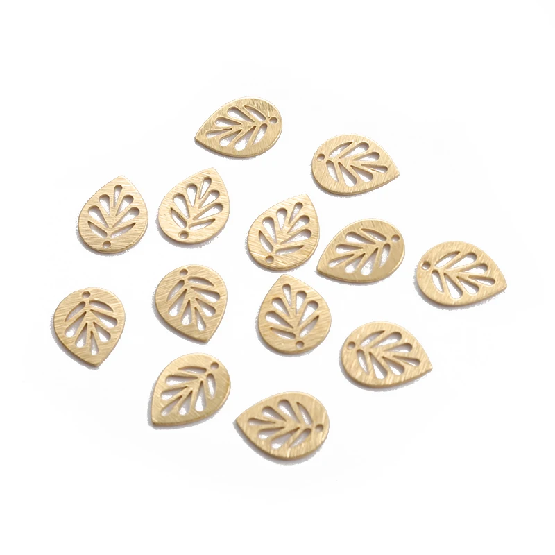 50pcs/lot Textured Brass Charms 11x14mm Mini Leaf Charms For DIY Earrings Jewelry Making Supplies