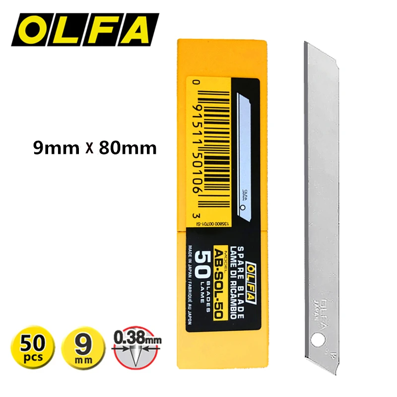 50pcs X OLFA AB-SOL-50 9mm Crease-free Art Blade, Spare Blade Lame Di Ricambio Integrated Blade for Standard 9mm Knife