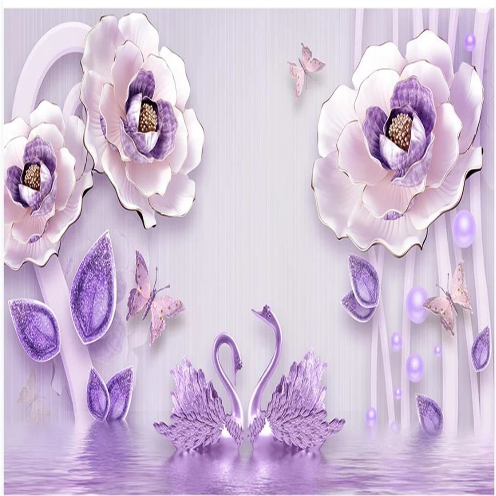 

3D three-dimensional relief flower blooming rich peony wallpapers European TV background wall purple wallpaper