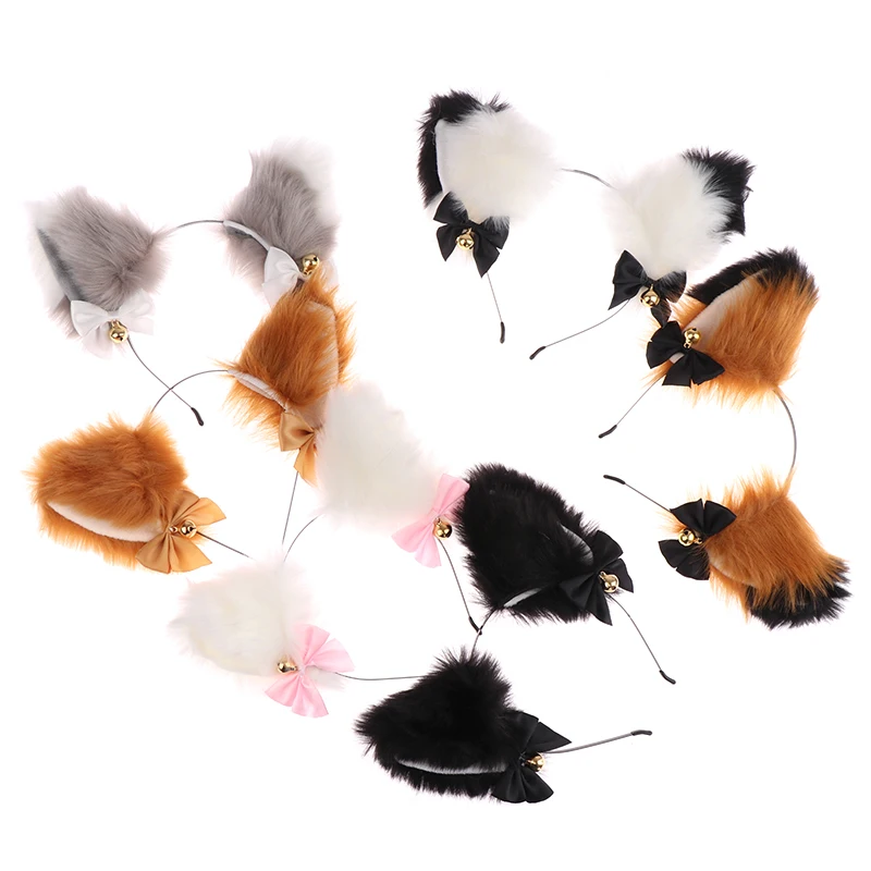 15 Colors Beautiful Masquerade Halloween Cat Ears Cosplay Cat Ear Party Costume Bow Tie Bell Headwear Headband Hair Accessories