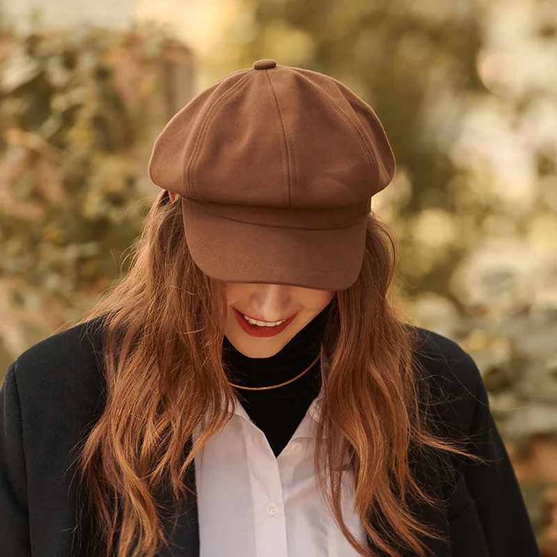 Autumn Winter Hats For Women Girls Fashion Berets Black Octagonal Hats Female Vintage Beret Caps Warm Boina 2021 Casual Hat Cap