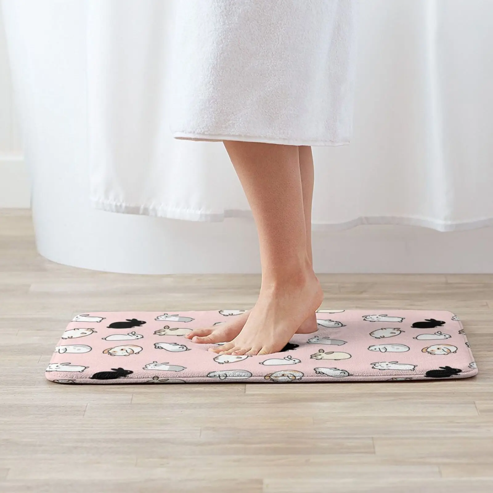 Bunny Rabbits Soft Non-Slip Mat Rug 2449 Carpet Cushion White Simplistic Mimimalist Bunny Rabbit Rabbits Bunnies Kawaii