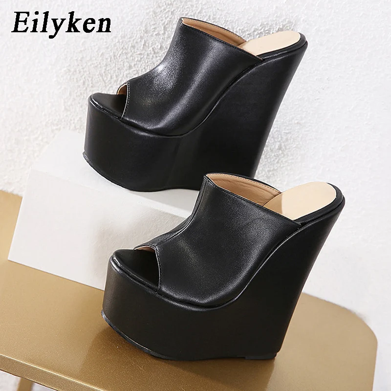 Eilyken New Fashion Peep Toe Platform Wedge Woman Slippers 2024 Summer Shoes Designer Super High Heels Sandals Size 35-42