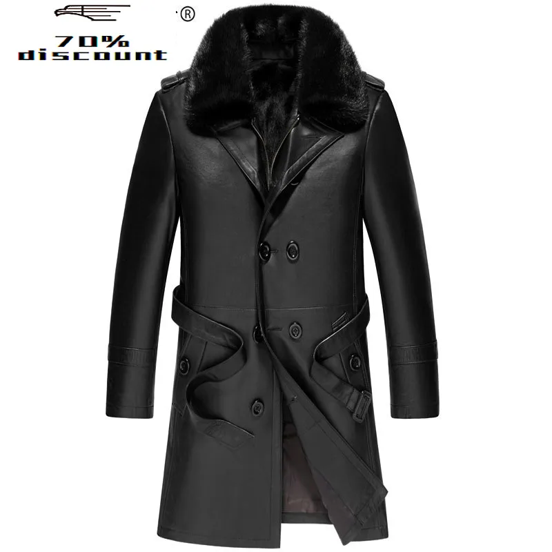 Genuine Sheepskin Leather Jacket Winter Jacket Men Wolf Fur Liner Long Coats Mink Fur Collar Clothes LSY088320 MY2242