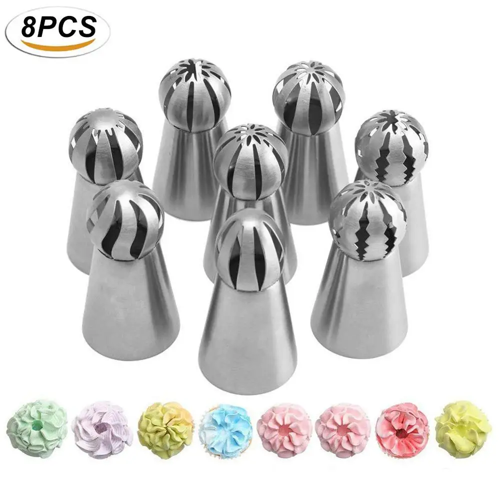 8pcs/pack Russian Icing Piping Nozzles Tips Stainless Steel Sphere Ball Tips Pastry Cake Fondant Cupcake Buttercream Decoration