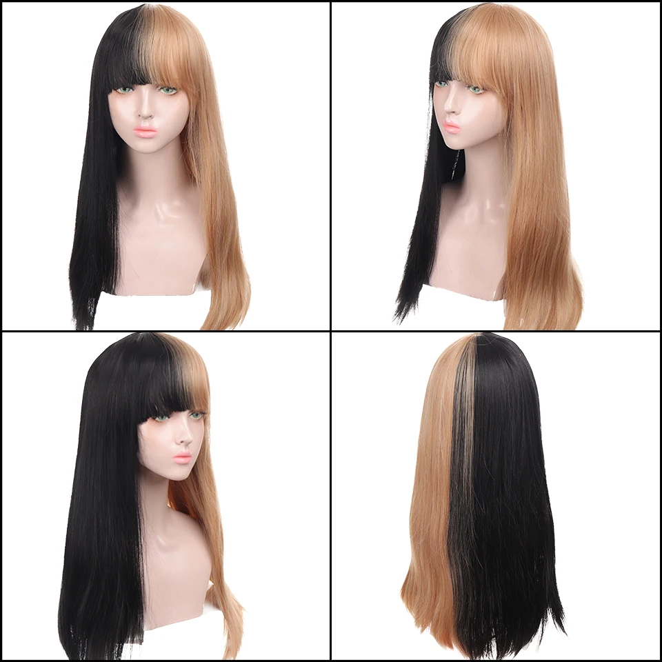 SHANGKE Synthetic Long Straight Cosplay Wig With Bangs Two Tone Ombre Kawaii Lolita Wigs For Women Natural Wig Daily Wigs