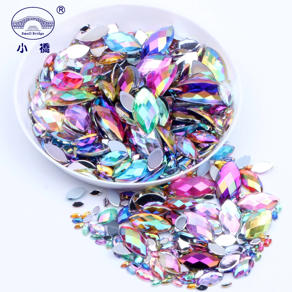 500PCS Glitter Flatback Glue On Acrylic Rhinestones  AB Color 3D Nail Art Strass Loose Decorative Horse Eye Rhinestones S031