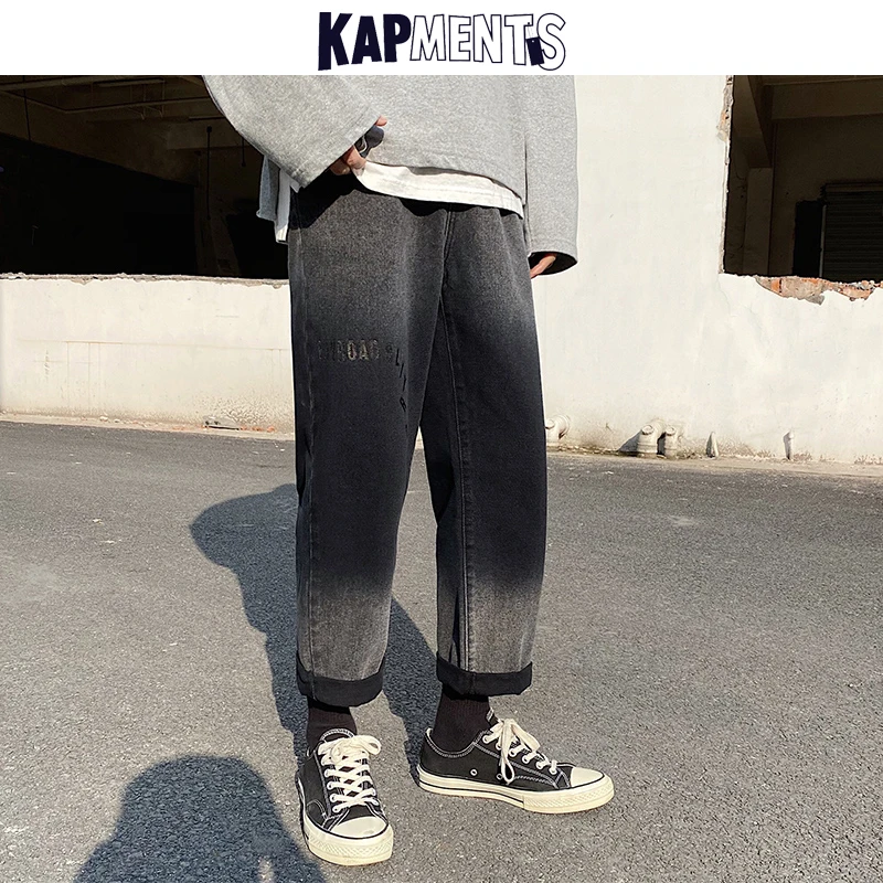 KAPMENTS Oversized Men Gradient Straight Jeans Pants 2023 Mens Streetwear Harajuku Baggy Black Jeans Male Korean Denim Joggers